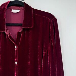 J. Jill Burgundy Silk Blend Velvet Button Down Tunic Shirt Women’s plus size 1X